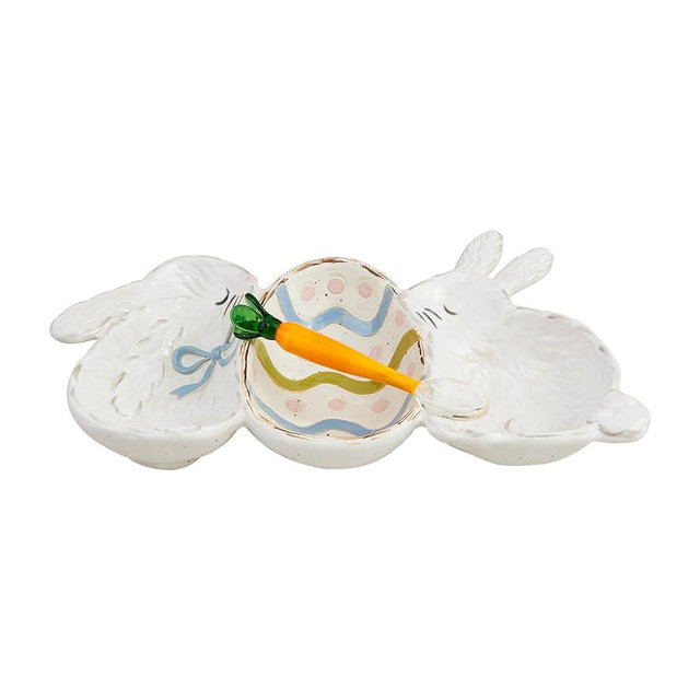 Mud Pie Bunny Triple Dip Set; dish 6" x 11 1/4" | spoon 5"