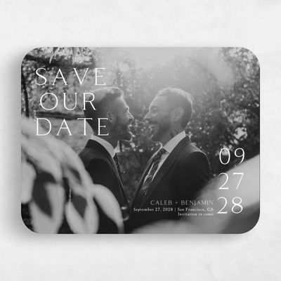 White Rounded Wedding Save the Date - Merick Photo