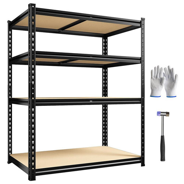 DurayLoly 40" W Garage Shelving, 4 Tier Storage Shelves Load 2000 lbs, Adjustable Garage Shelves, Metal Shelving Unit for Warehouse, Basement, Pantry, 40" Wx 16" D x 60" H, Black