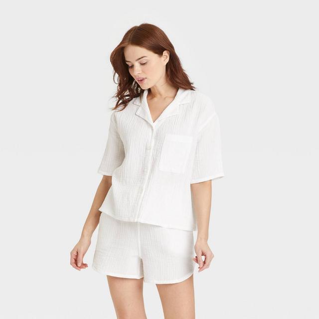 Women's 100% Cotton Short Sleeve Notch Collar Pajama Top - Stars Above™ White S