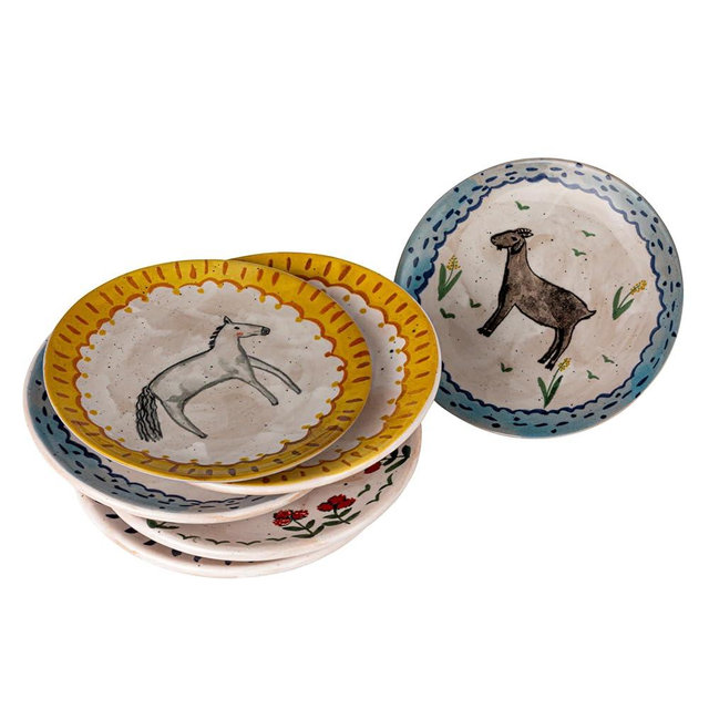 Creative Co-Op Enchanted Fauna Series Stoneware Plates, Multicolor, Set of 4