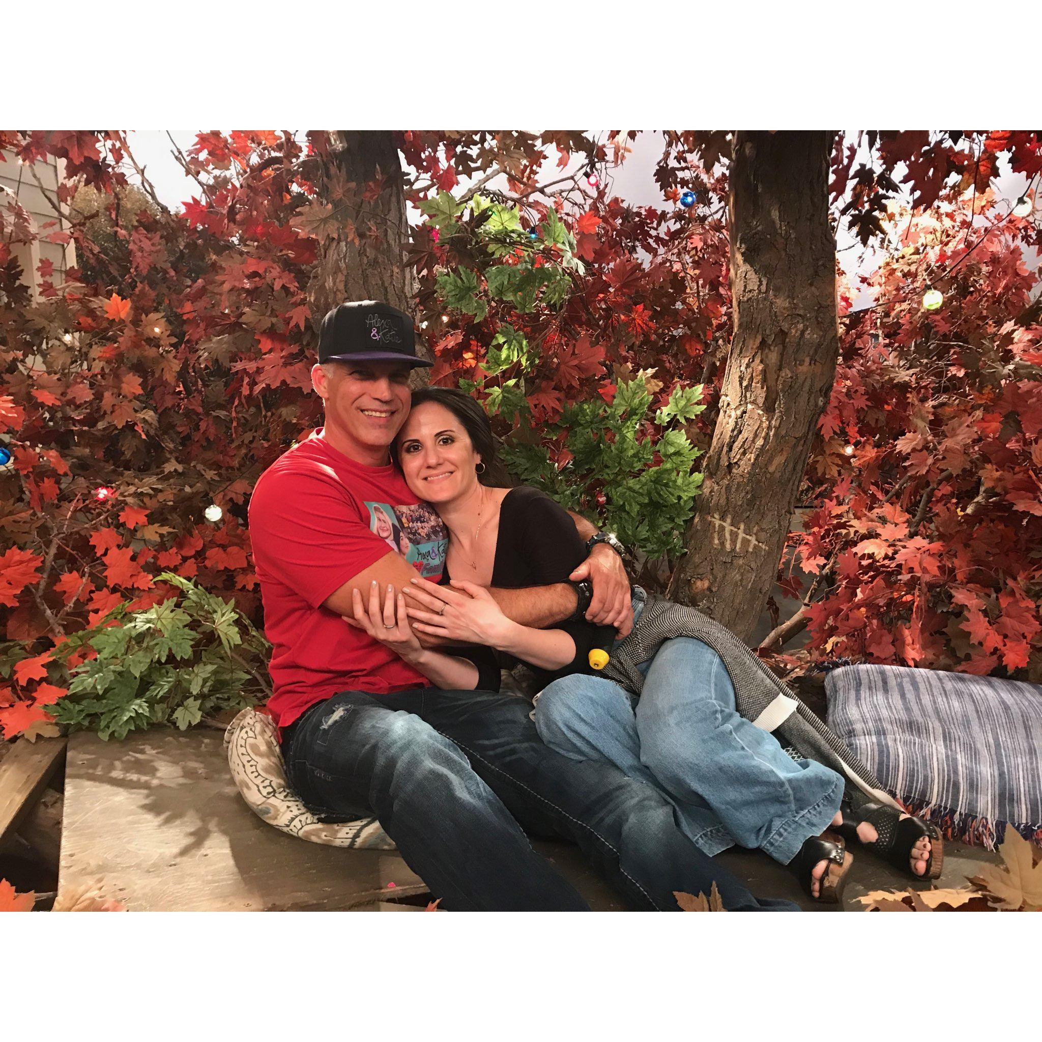 In a fake tree on set of Jason's Netflix show, Alexa and Katie