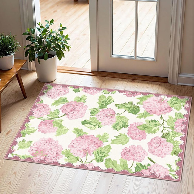 Othilic Front Door Mat Outside Entrance - 2x3 Boho Pink White Non-Slip Washable Doormat Indoor Outdoor Entrance Floral Rug Small Throw Rugs for Entryway Bedroom Kitchen Front Laundry Room Porch Decor