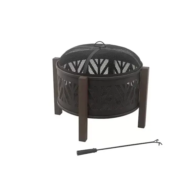 Garden Treasures 31-in W Black with Golden Brush Steel Wood-Burning Fire Pit