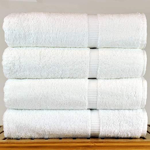 Luxury Hotel & Spa Bath Towel 100% Genuine Turkish Cotton, 27" x 54" ,Set of 4,White