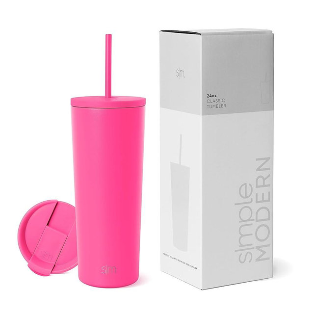 Simple Modern Insulated Tumbler with Lid and Straw | Iced Coffee Cup Reusable Stainless Steel Water Bottle Travel Mug | Gifts for Women Men Her Him | Classic Collection | 24oz | Raspberry Vibes