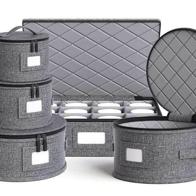 China Storage Containers Hard Shell Plate Storage Containers Box for moving Dishes, Dinnerware, Mugs, Glasses, Wine and Saucer Quilted and Stackable Organizer with Felt Plate Dividers 5 Piece Set Grey