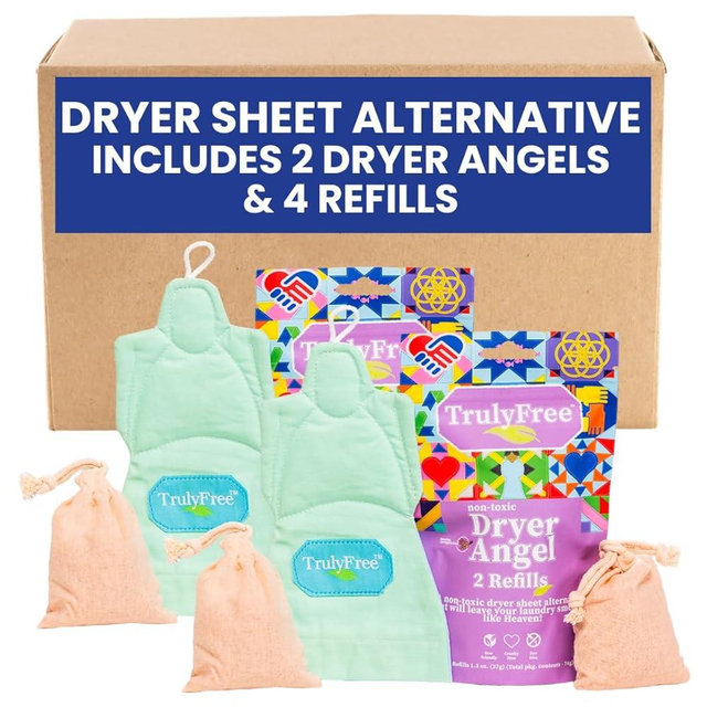 Truly Free Dryer Angel - Natural Dryer Sheet Alternative, Non-Toxic Reusable Fabric Softener Sheets and Scent Booster, Safe for Babies and Sensitive Skin, Laundry Room Essentials - Pack of 2