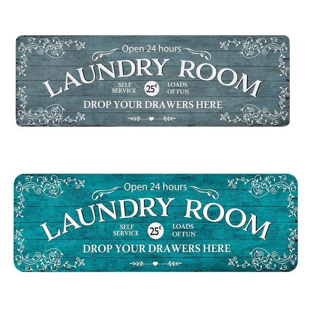 Lahome Cyan and Blue Farmhouse Laundry Room Rug Runner 20"x59" Laundry Rugs and Mats for Laundry Room Non Slip Washable Floor Carpet Runner Rug for Washroom Mudroom Kitchen Bathroom Hallway Decor Bund