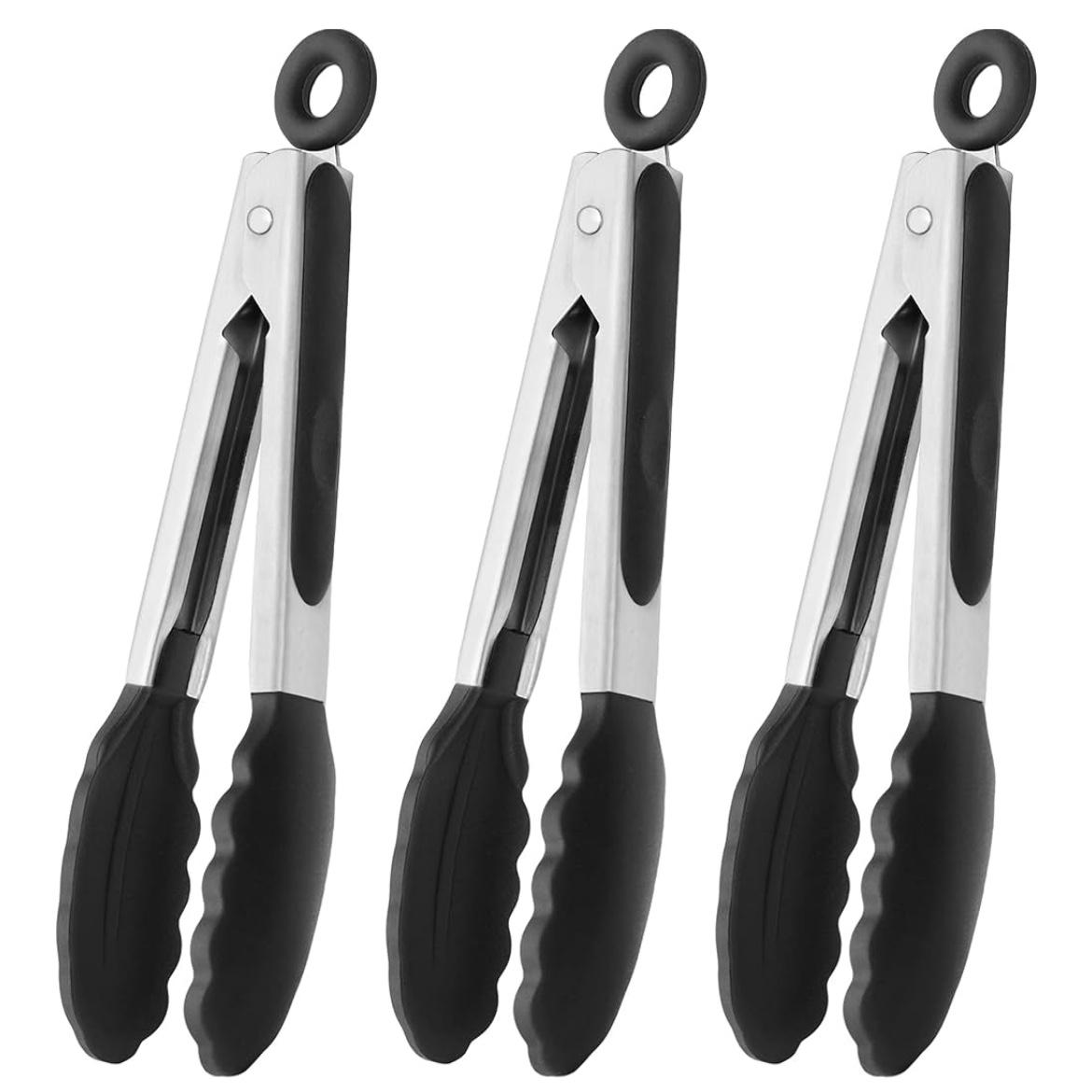 7-Inch Mini Kitchen Tongs, Set of 3, Black