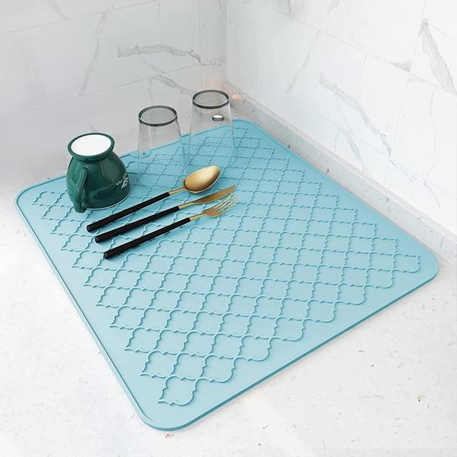 Dish Drying Mats for Kitchen Counter Heat Resistant Mat Kitchen Gadgets (16" x 18, LIGHT BLUE)