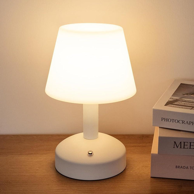 KDG Modern Cordless Small Table Lamps, Portable LED Dimmable Desk Lamp, Rechargeable Battery Operated Lighting for Restaurant/Nightstand/Bedroom/Bedside/Bar/Outdoor/Camping/Night Light(White)