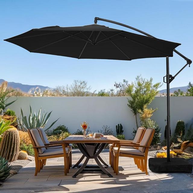 wikiwiki 10ft Patio Umbrella with Base Included, Outdoor Offset Cantilever Umbrella, Infinite Tilt, Crank and Cross Base, Black