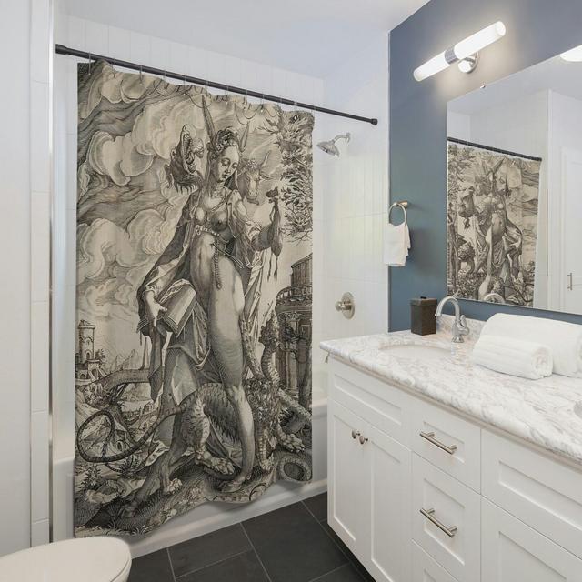 Heresis Dea Shower Curtain: The Goddess of Heresy Bathroom Decor, Medieval Shower Curtain for Witchy Bathroom Decor and Dark Art Decor