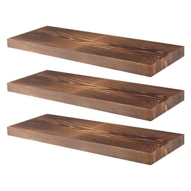 Floating Shelves for Wall, Kosiehouse Rustic Pine Wood Farmhouse Invisible Shelf Set for Drywall Storage Rack Display Ledge for Bathroom Kitchen Bedroom Living Room Office – Drywall Mounting