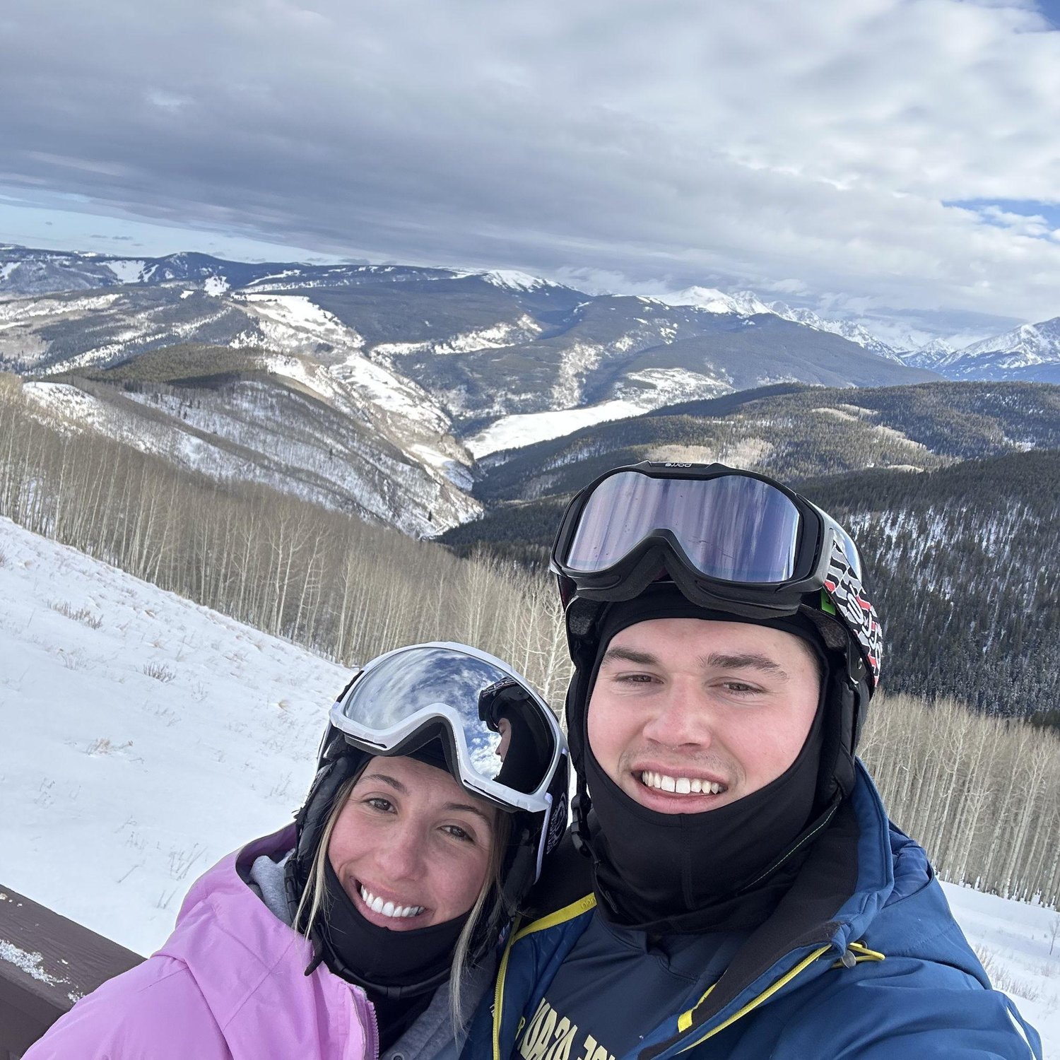 Us doing our two of our favorite things: traveling and skiing!