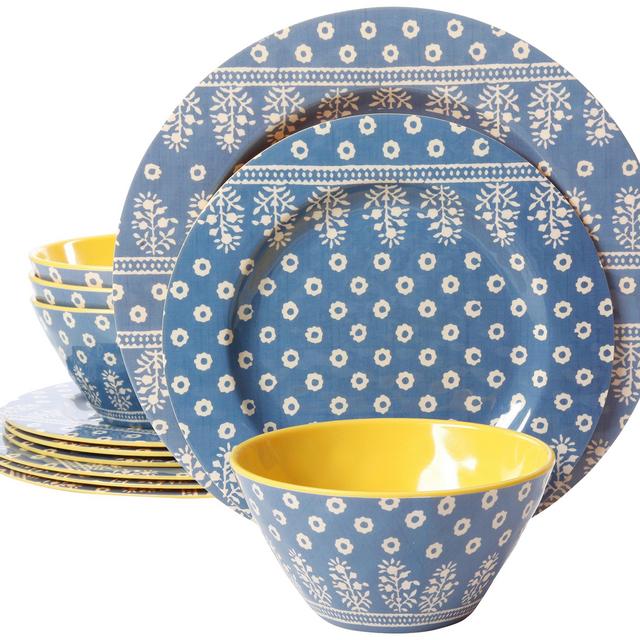 Gibson Studio Line by Laurie Gates 12 Piece Mauna Melamine Dinnerware, Cobalt