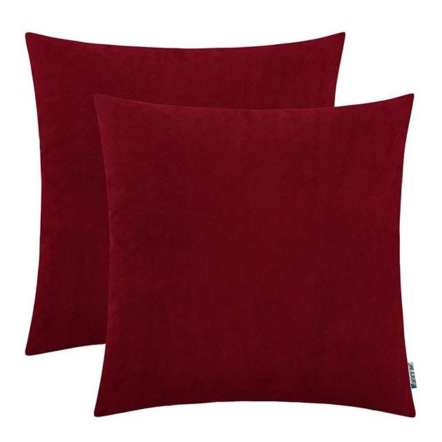 HWY 50 Decorative Square Throw Pillow Covers Soft Comfortable Velvet Solid Burgundy Wine Red Pillows Covers Set Cushion Cases for Couch Sofa Bedroom 18 x 18 inch Pack of 2, Farmhouse Home Decor