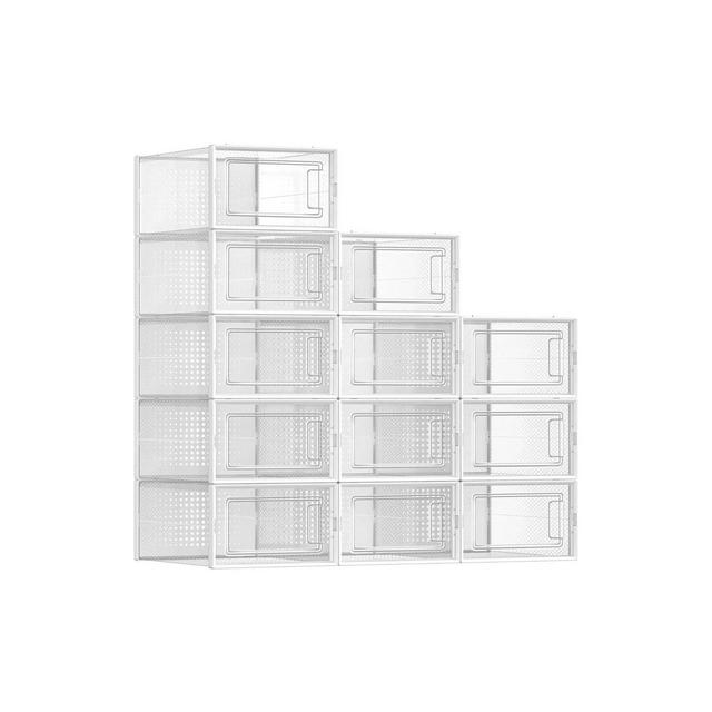 SONGMICS Shoe Boxes Clear Stackable Plastic Shoe Storage Boxes with Lids 12 Pack Shoe Organizers For Closet