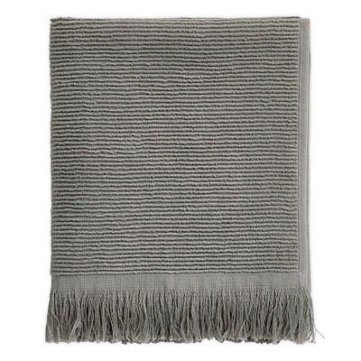 Ribbed Fringe Hand Towel in Grey