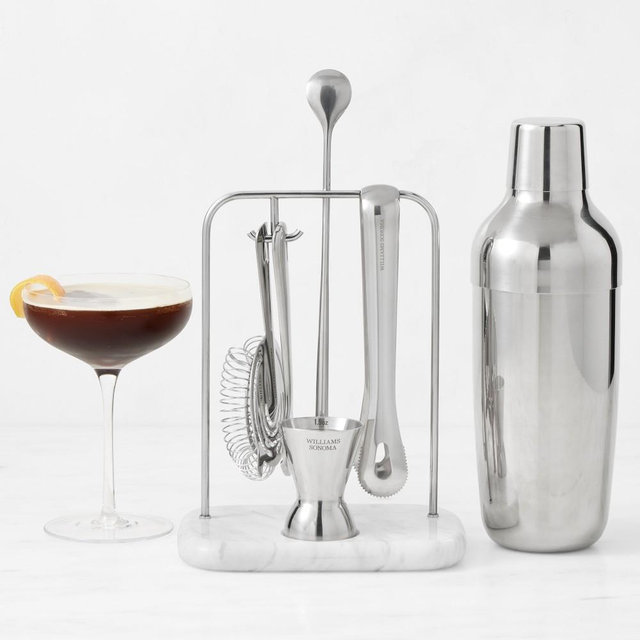 Williams Sonoma Encore Bar Tool Set with Marble Stand & Shaker, Stainless-Steel