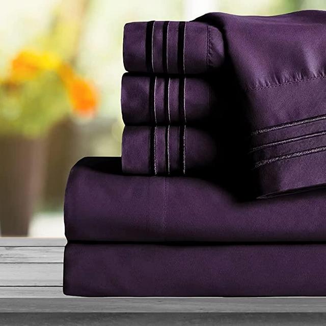 Mocassi Queen Sheet Set - Luxury Hotel 1800 Thread Count Bedding Sheets & Pillowcases - Ultra Soft Breathable & Cooling Bed Sheets - Deep Pocket - Wrinkle Resistant - 6 Piece Set - Queen, Purple