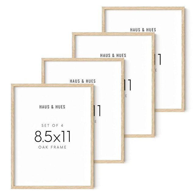 Haus and Hues Set of 4 Certificate Frames 8.5 X 11 - Picture Frames 8.5 X 11 Document Frames 8.5x11, Certificate Frames 8.5 X 11 Multi Pack Wooden Picture Frames 8.5x11 Picture Frame (Beige Oak Frame)