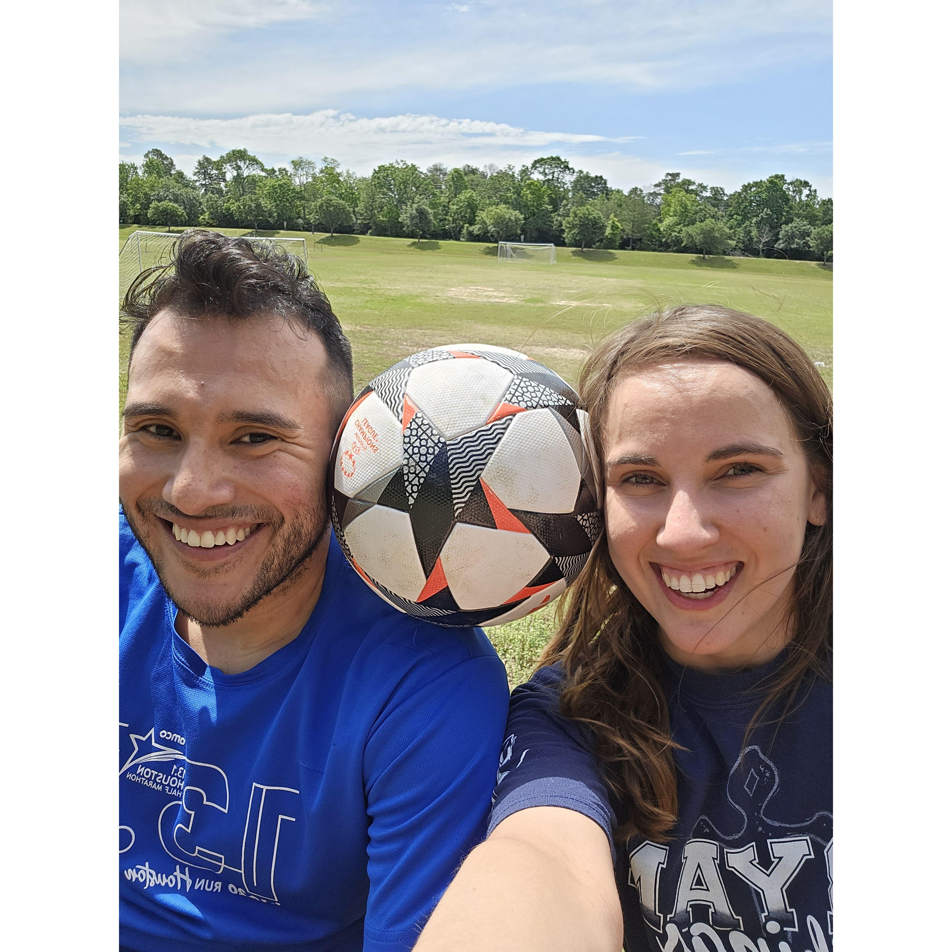 The Groom teaching the Bride Soccer