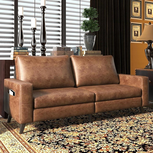 Esright 79 Inch Sofa Couch for Living Room, Small Couches, Faux Leather Loveseat, Mid Century Modern Sofas, Brown Comfy Love Seat for Bedroom, Apartment, Lounge, Office