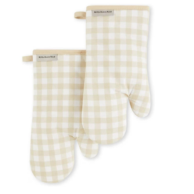 KitchenAid Gingham Oven Mitt 2-Pack Set, Milkshake, 7"x13"