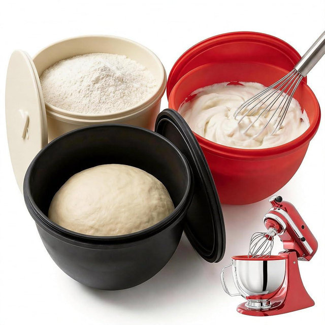Silicone Liners for 5 QT KitchenAid Mixer, Reusable Dough Proofing Bowl with Airtight Lids, Heat Resistant Mixer Bowl with Cover for Baking Prep, Cookie, Cake, Dishwasher Safe, 3-Pack