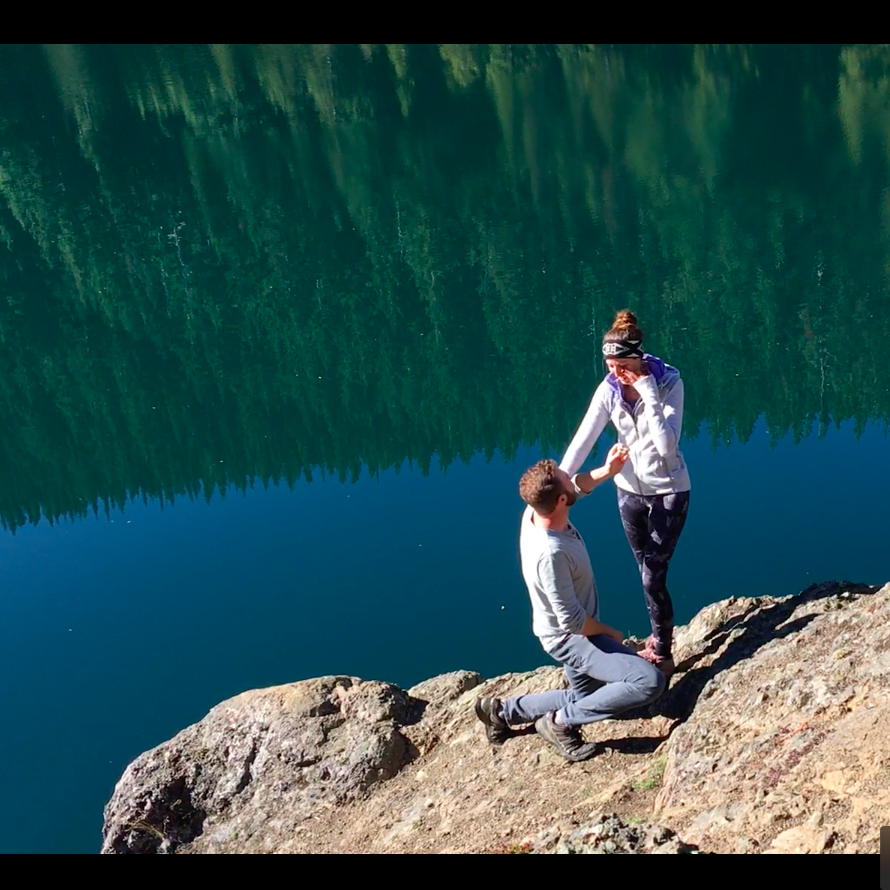 The moment Xylon proposed on top of a mountain lake in Olympic National Park