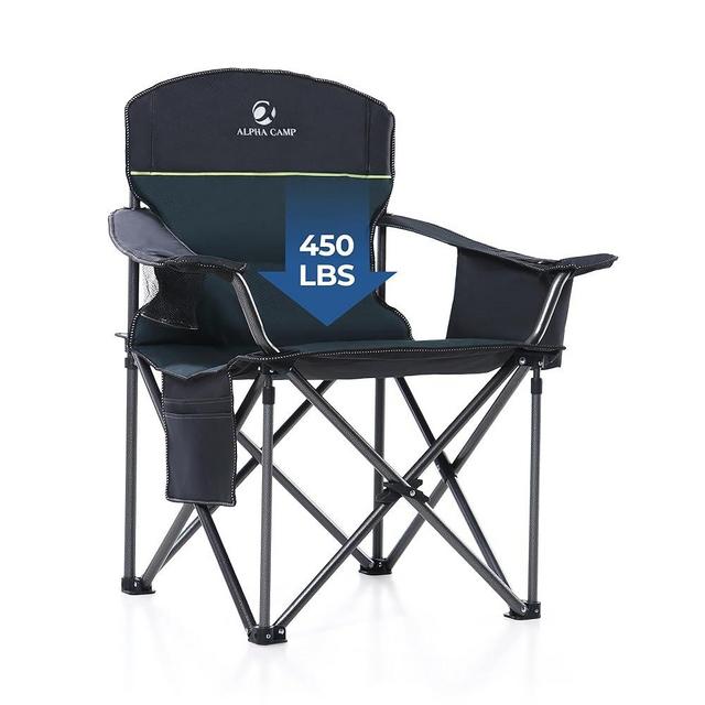 2 Pack Oversized Folding Camping Chairs High Back Heavy Duty Padded Lawn Chair for Adults Support up to 450lbs with Cup Holder, Side Pocket Cooler Bag, Green