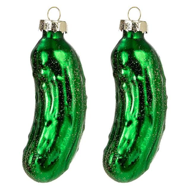 JOYIN Christmas Pickle Ornament Glass Blown Ornament 2-pcs Set Handcrafted Glass Blown Ornaments for Christmas Tree Decoration Christmas Party