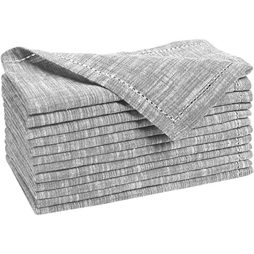 Cotton Clinic 12 Pack Farmhouse Style Slub Textured 18x18 Cloth Dinner Napkins, 100% Cotton for Everyday Use and Events - Soft and Durable Cocktail Napkins, Wedding Dinner Napkins, Gray