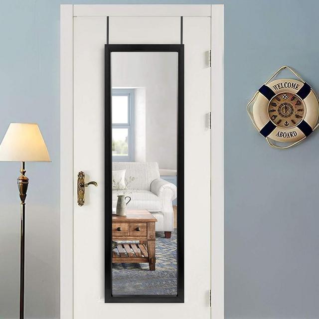 NeuType Over The Door Mirror Full Length Mirror Hanging Over Door or Leaning Against Wall or Mounted On Wall, Door Mirror Full Length Mirror Over The Door, 51"x16", Black, No Stand