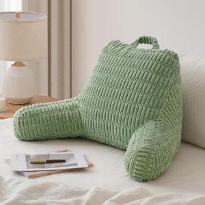 Blissful Diary Reading Pillow, Backrest Pillow with Shredded Memory Foam for Adult & Children, Designed for Bed and Couch Sitting Up, Includes Arms, Pockets and Washable Cover, Sage Green