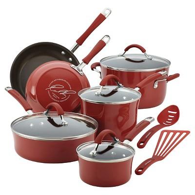 Rachel Ray Cucina Porcelain Aluminum 12 Piece Cookware Set - RED