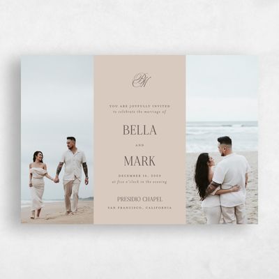 Canvas Tan, Beige Wedding Invitation - Kennedy Multiphoto