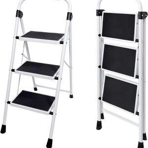 OLIXIS Step Ladder, 3 Sturdy Step Stool with Anti-Slip Pedal & Comfortable Handrail, Portable Heavy Duty Step Stool for Kitchen, Garage & Outdoor Use, 330lbs, Black