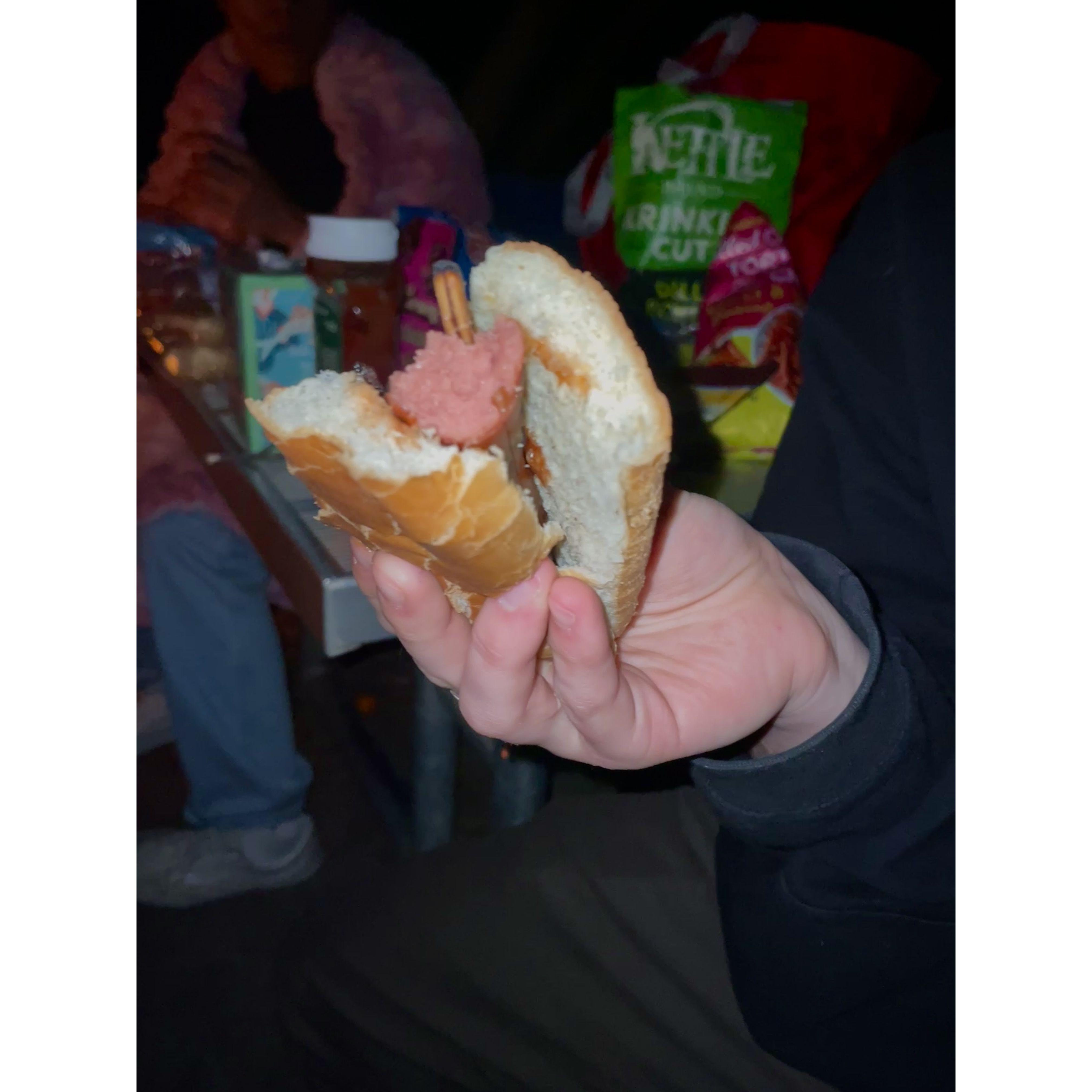 Bonfire and bone in a hotdog??