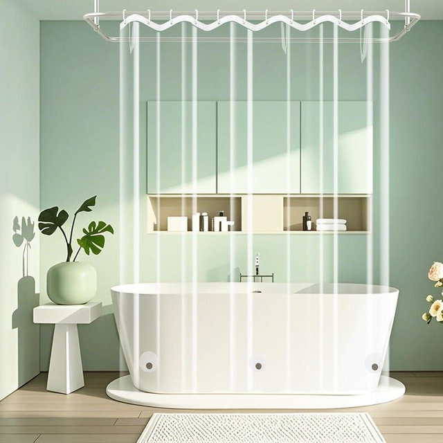 Seenus Waterproof Clear Shower Curtain with 3 Large Magnets, Bpa-Free PEVA 8G Shower Curtain Liner Weighted, 72 x 72 inch Bathroom Transparent Plastic Shower Curtain Durable