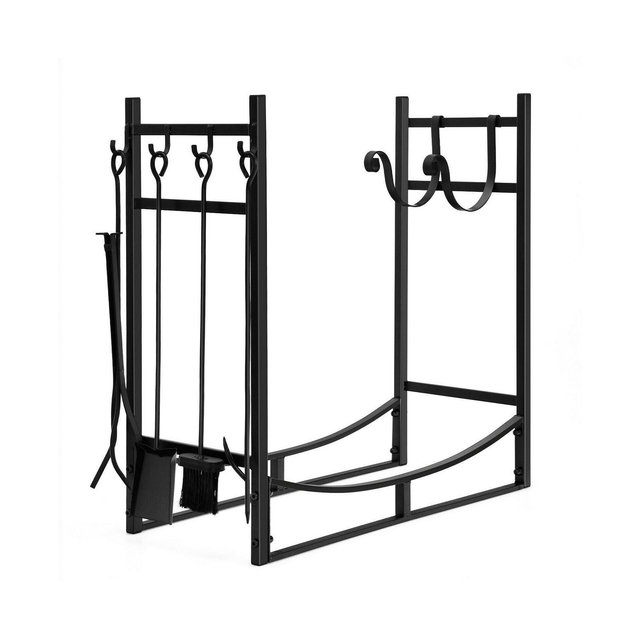 Slickblue Firewood Rack with 4 Tool Set Kindling Holders for Indoor and Outdoor