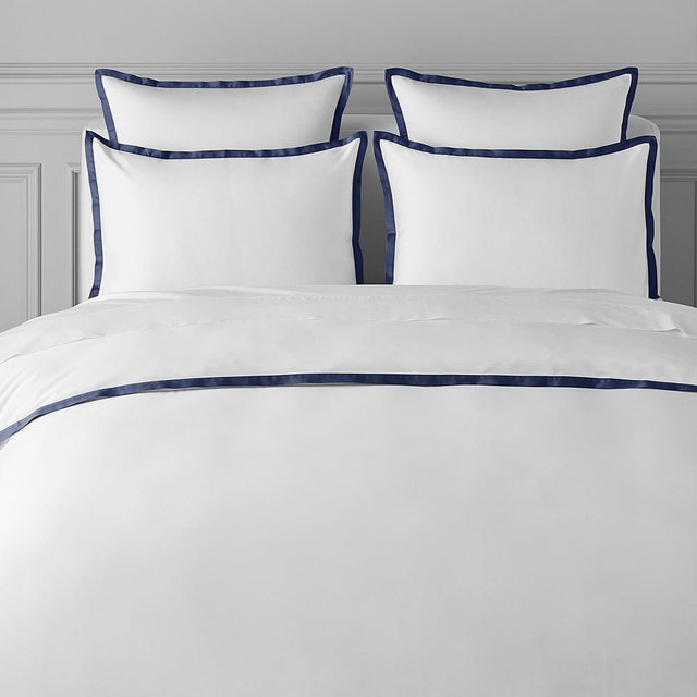 Chambers® Italian Border 300 Thread Count Sateen Sham, Standard, Navy
