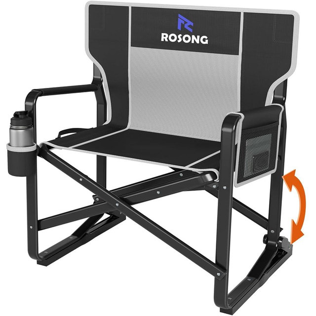 Rocking Camping Chair Rocker, Folding Chair Lawn Chairs with Cup Holders Foldable Outdoor Freestyle Black