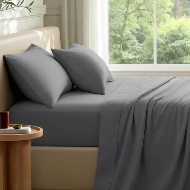 4 Piece Ultra Soft Easy Care Sheet Set with Envelope Pillowcases by Bare Home - California King, Grey
