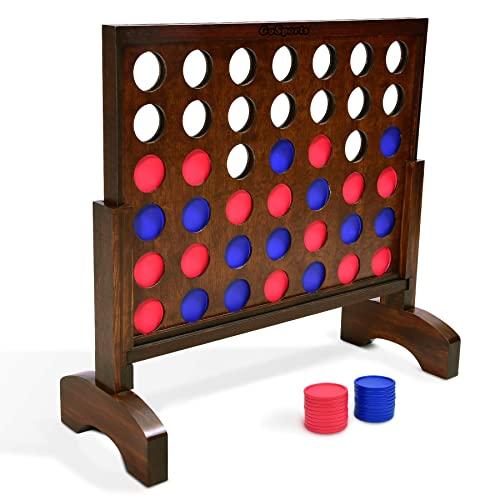 GoSports Giant Wooden 4 in a Row Game | Choose Between Classic White or Dark Stain | 2 Foot Width - Huge 4 Connect Family Fun with Coins, Case and Rules