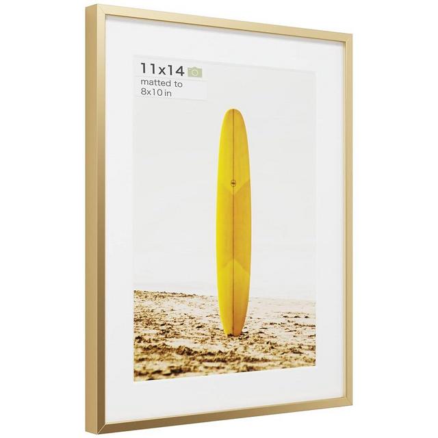 Homeforia - 11x14 inch Metal Picture Frame - 11 x 14 Aluminum Photo Frames - 8x10 Mat - Tempered Glass - Wall Hook Included - Set of 1 - Gold