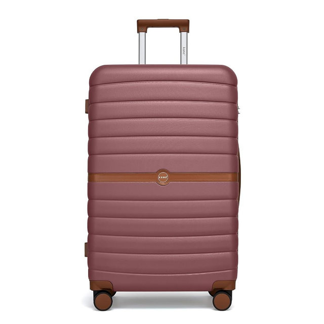 Kono Expandable 28 Inch Luggage with Spinner Wheels, Large Checked Luggage with Lock, Lightweight & Anti-Scratch PC+ABS Hardshell Travel Suitcase, Burgundy/Brown