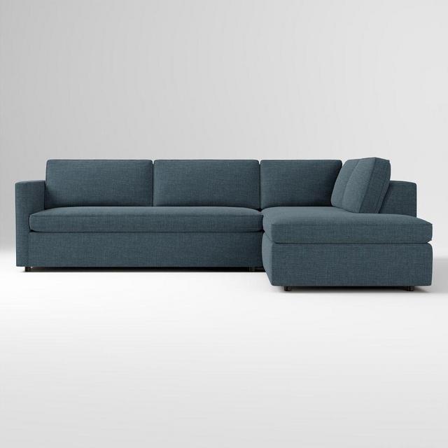 Harris 114" Right Bench Cushion Sleeper Sectional w/ Bumper Chaise, PYDLW, Petrol